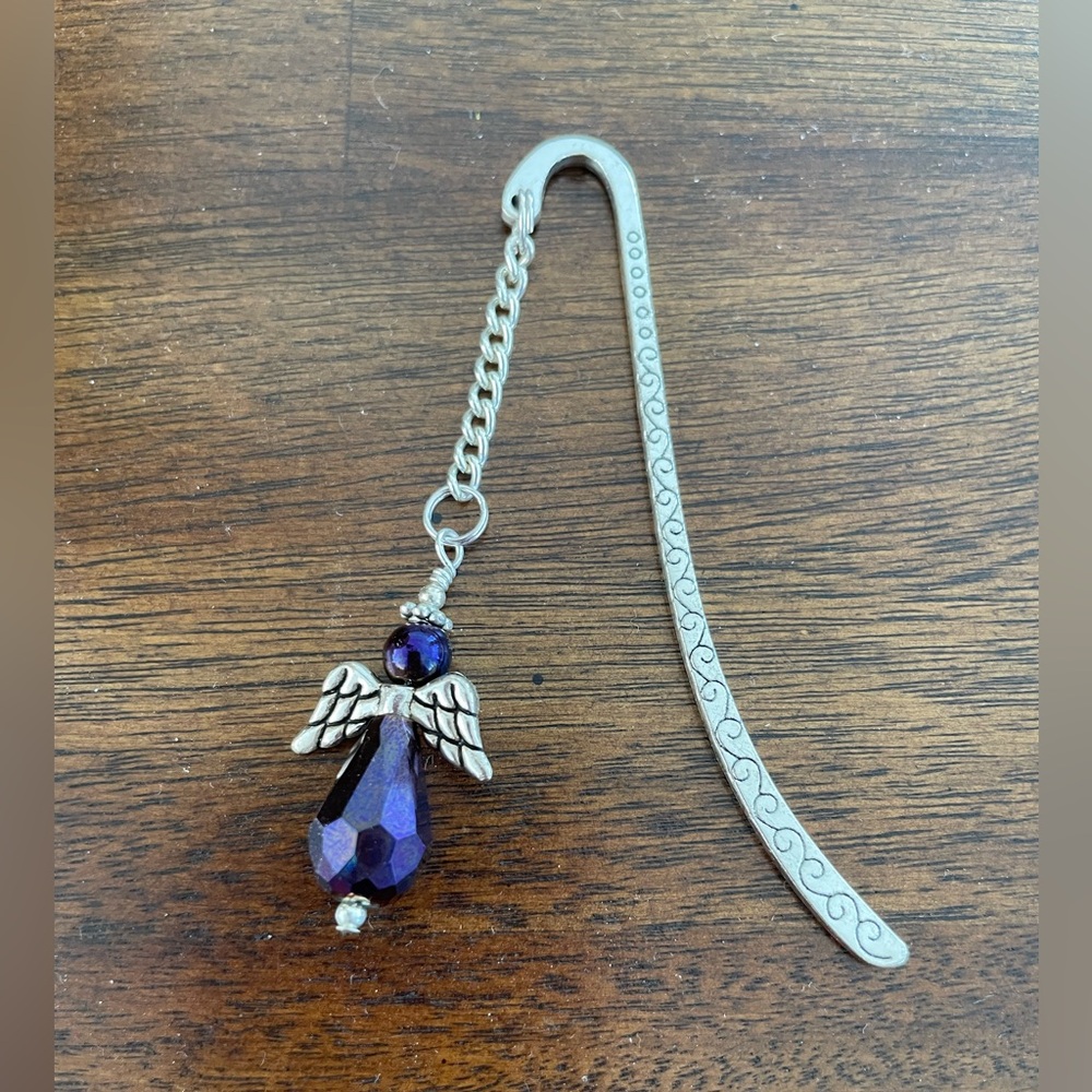 Handmade Deep Purple Angel Fairy Bookmark with Silver Tone Hook - ideal gift